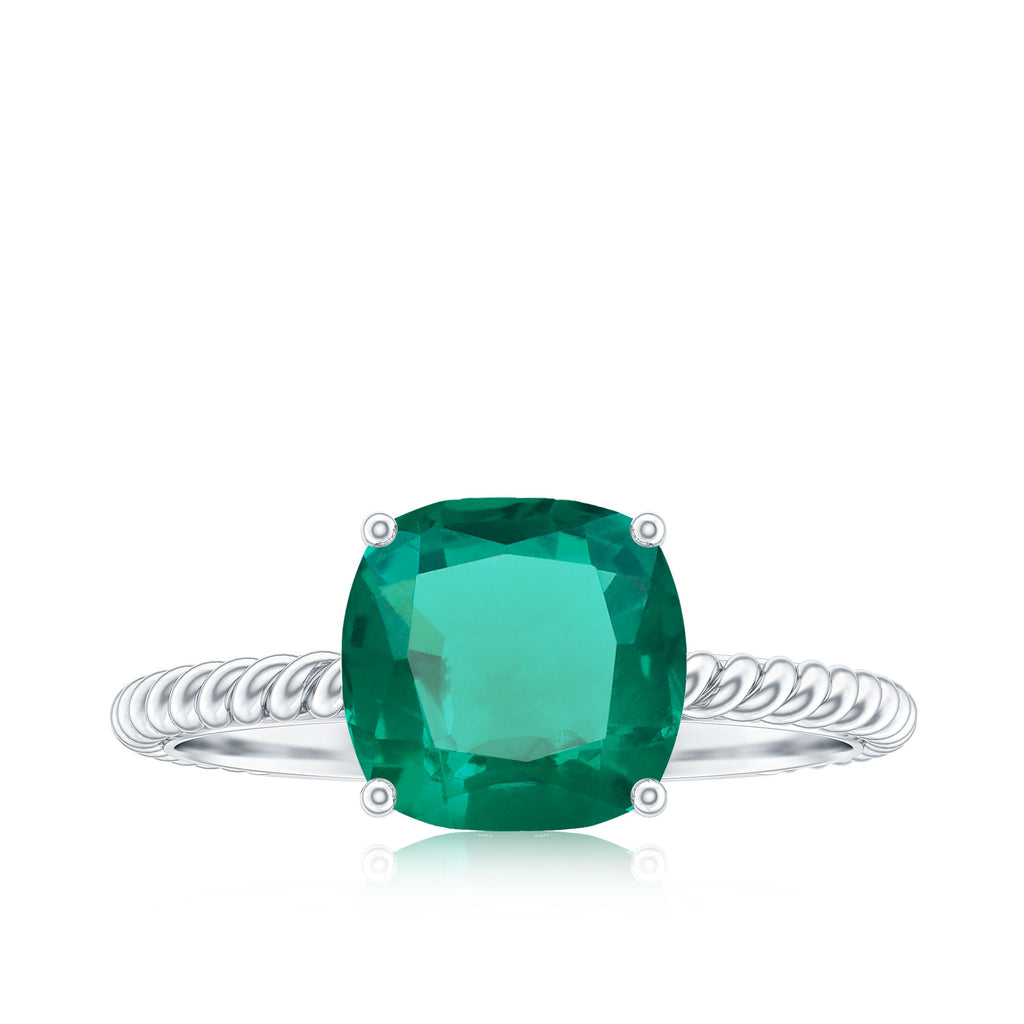 Certified 2 Carat Cushion Cut Lab Grown Emerald Ring for Engagement