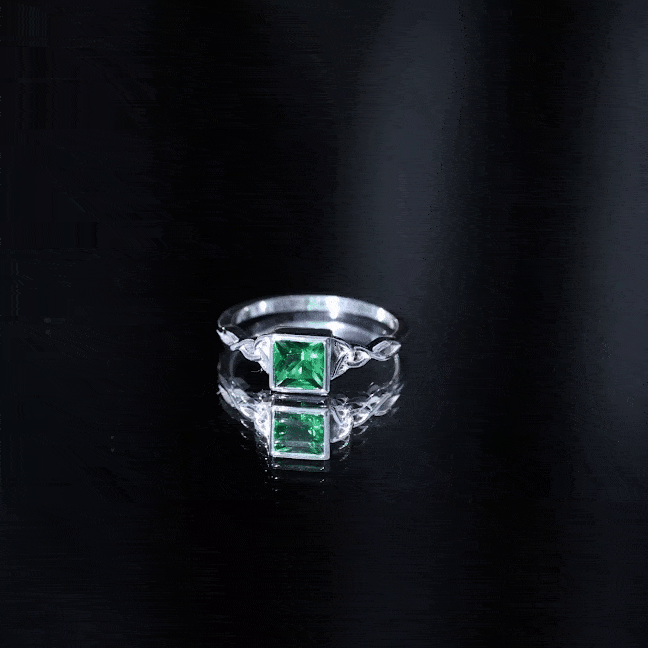 Princess Cut Emerald Ring – Lab Grown Bezel Setting Celtic Promise Band
