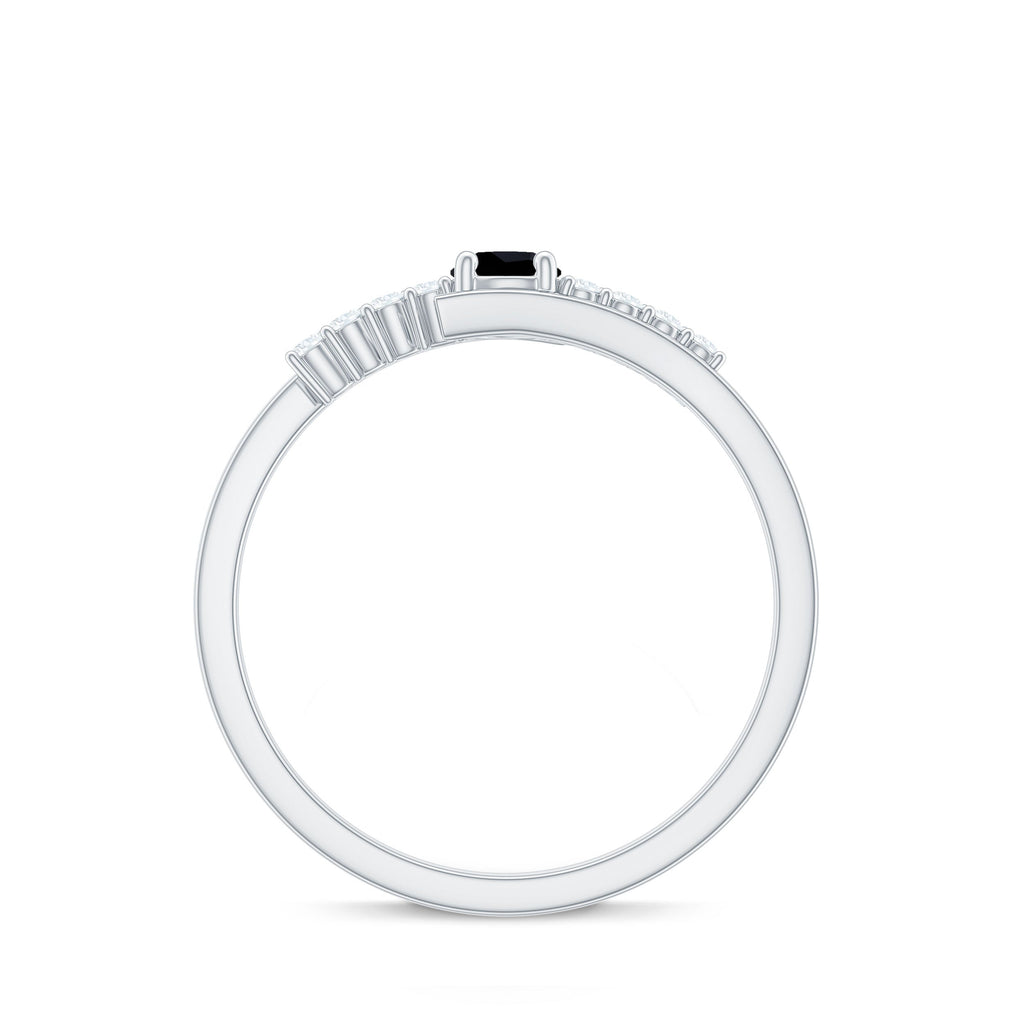 0.2 Carat Round Black Onyx Minimal Promise Ring with Diamond