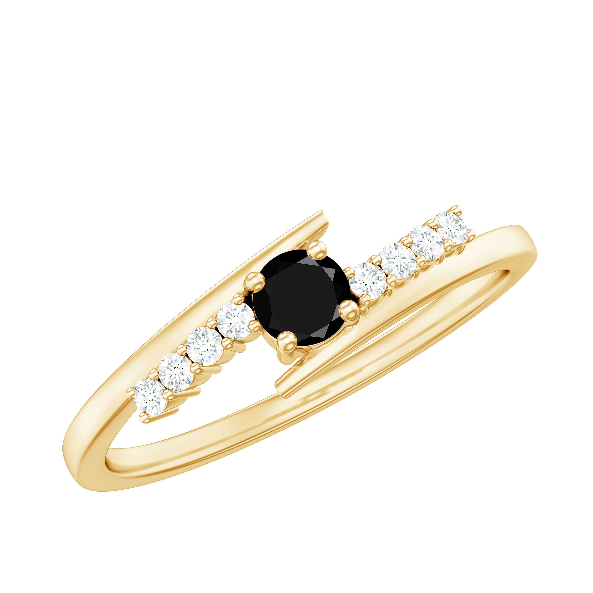 0.2 Carat Round Black Onyx Minimal Promise Ring with Diamond