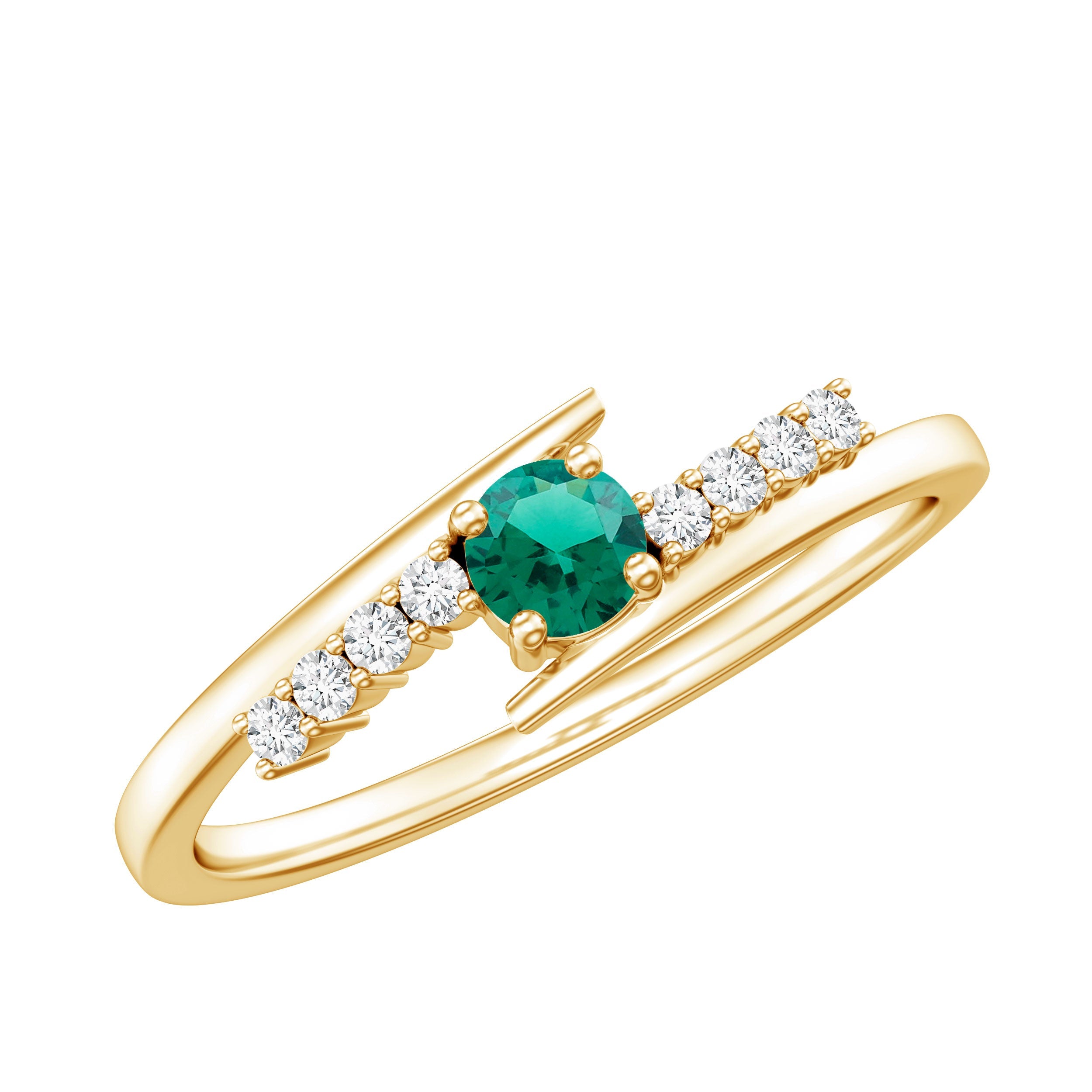Lab Grown Emerald Ring – Simple Promise Ring with Bypass Shank & Diamond Accent