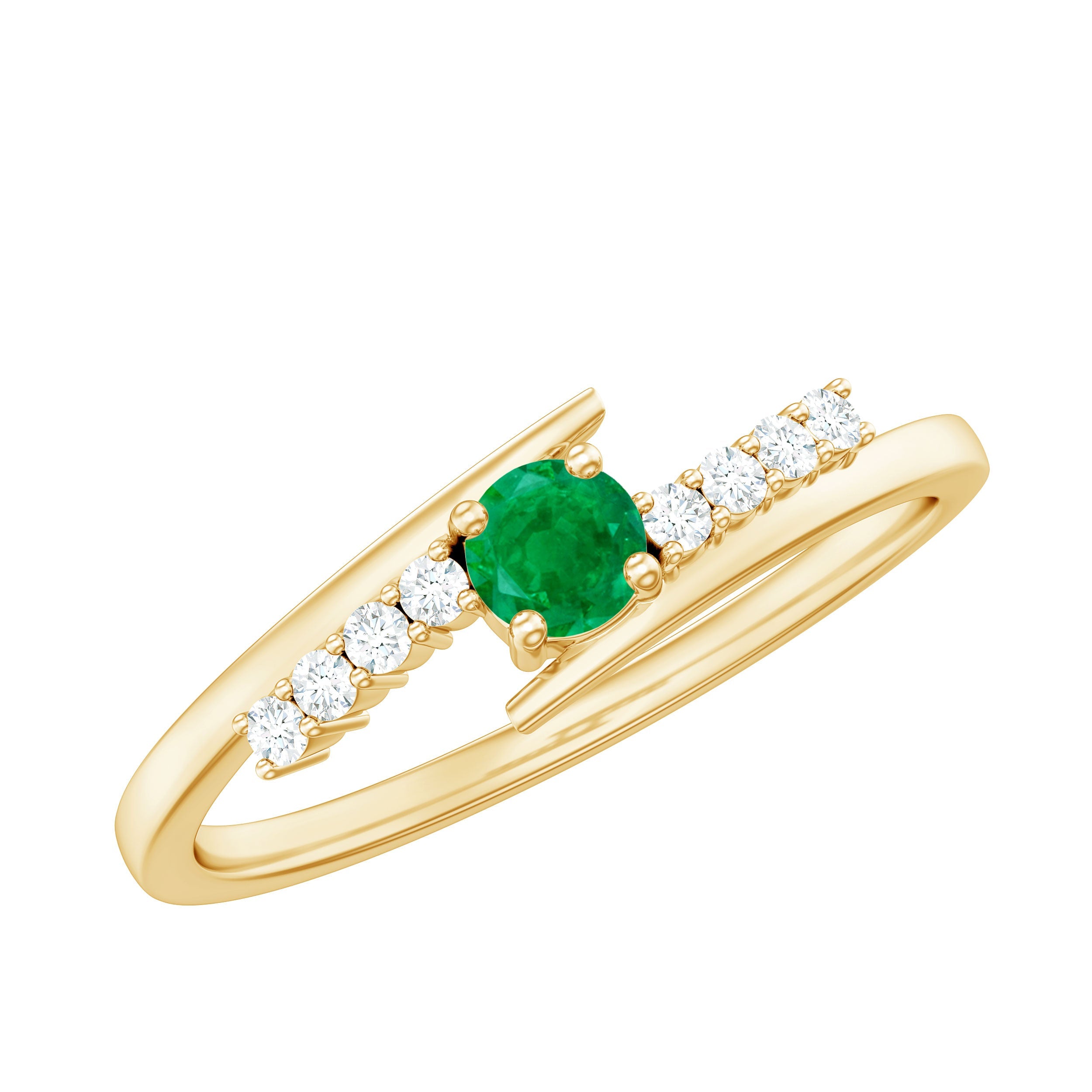 Emerald Diamond Promise Ring - AAA Quality Emerald & Sparkling Diamond Accents Bypass Shank
