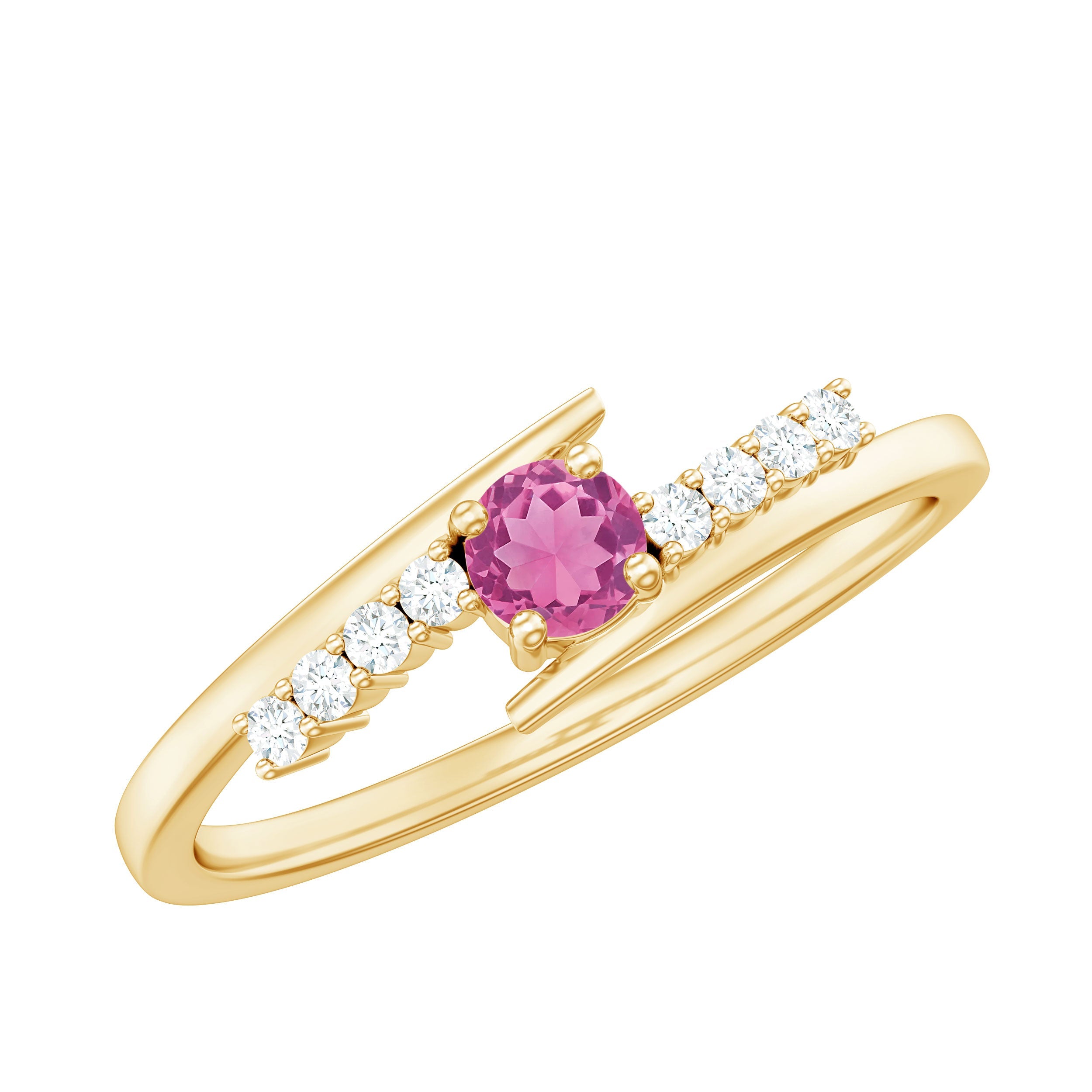 Pink Tourmaline Promise Ring – Minimal Bypass Ring Design With Diamond Accents