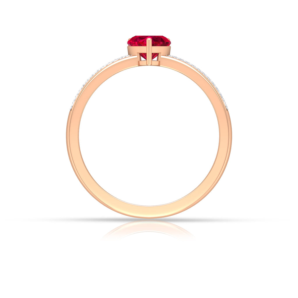 Ruby Heart Engagement Ring – Solitaire Diamond & AAA Quality Ruby Band