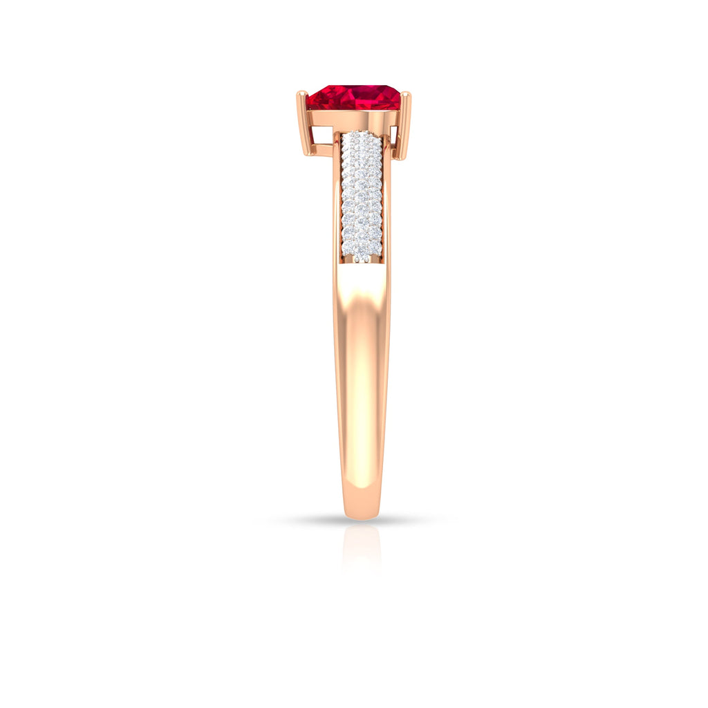 Ruby Heart Engagement Ring – Solitaire Diamond & AAA Quality Ruby Band