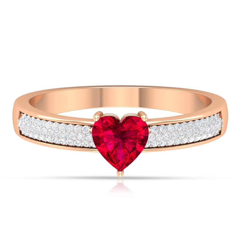 Ruby Heart Engagement Ring – Solitaire Diamond & AAA Quality Ruby Band