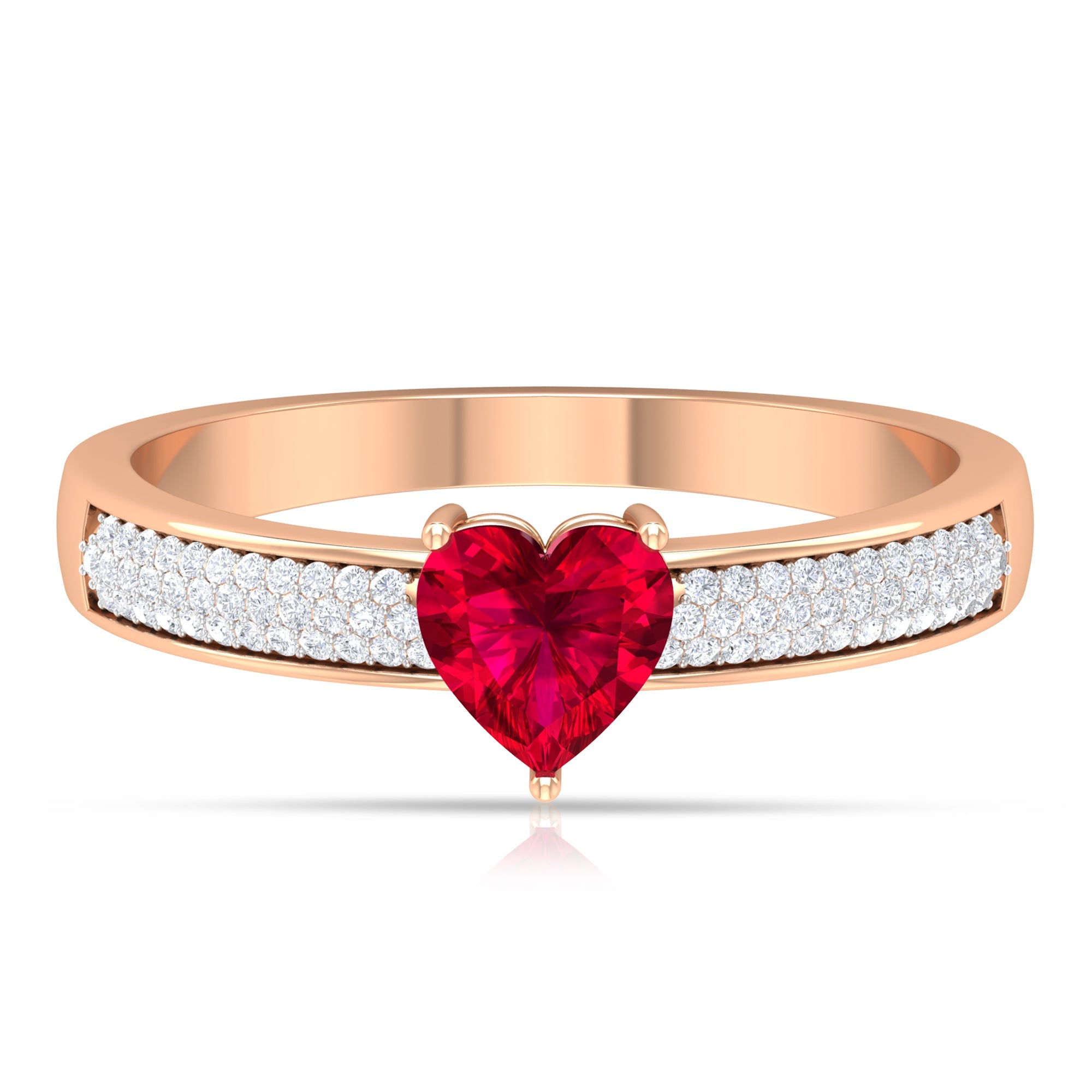 Ruby Heart Engagement Ring – Solitaire Diamond & AAA Quality Ruby Band