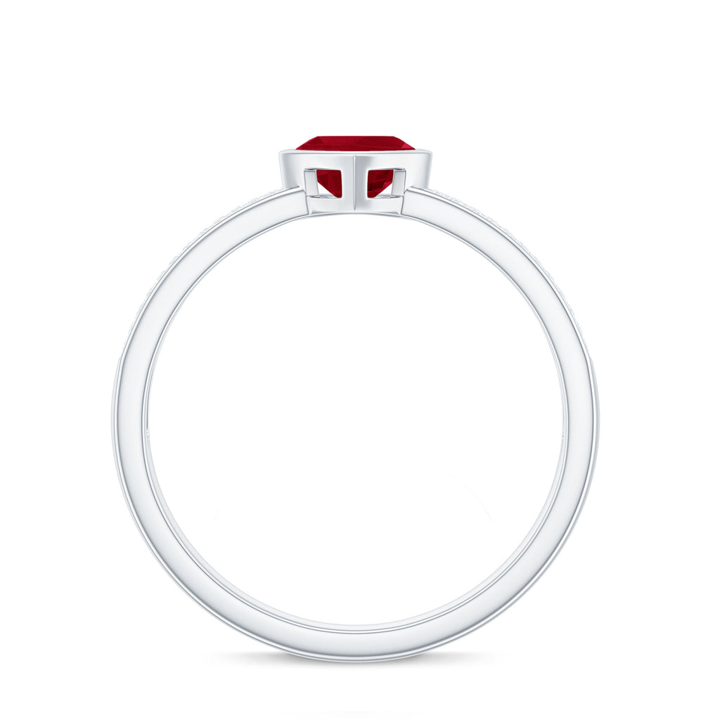 Ruby Heart Engagement Ring – Solitaire Diamond & AAA Quality Ruby Band