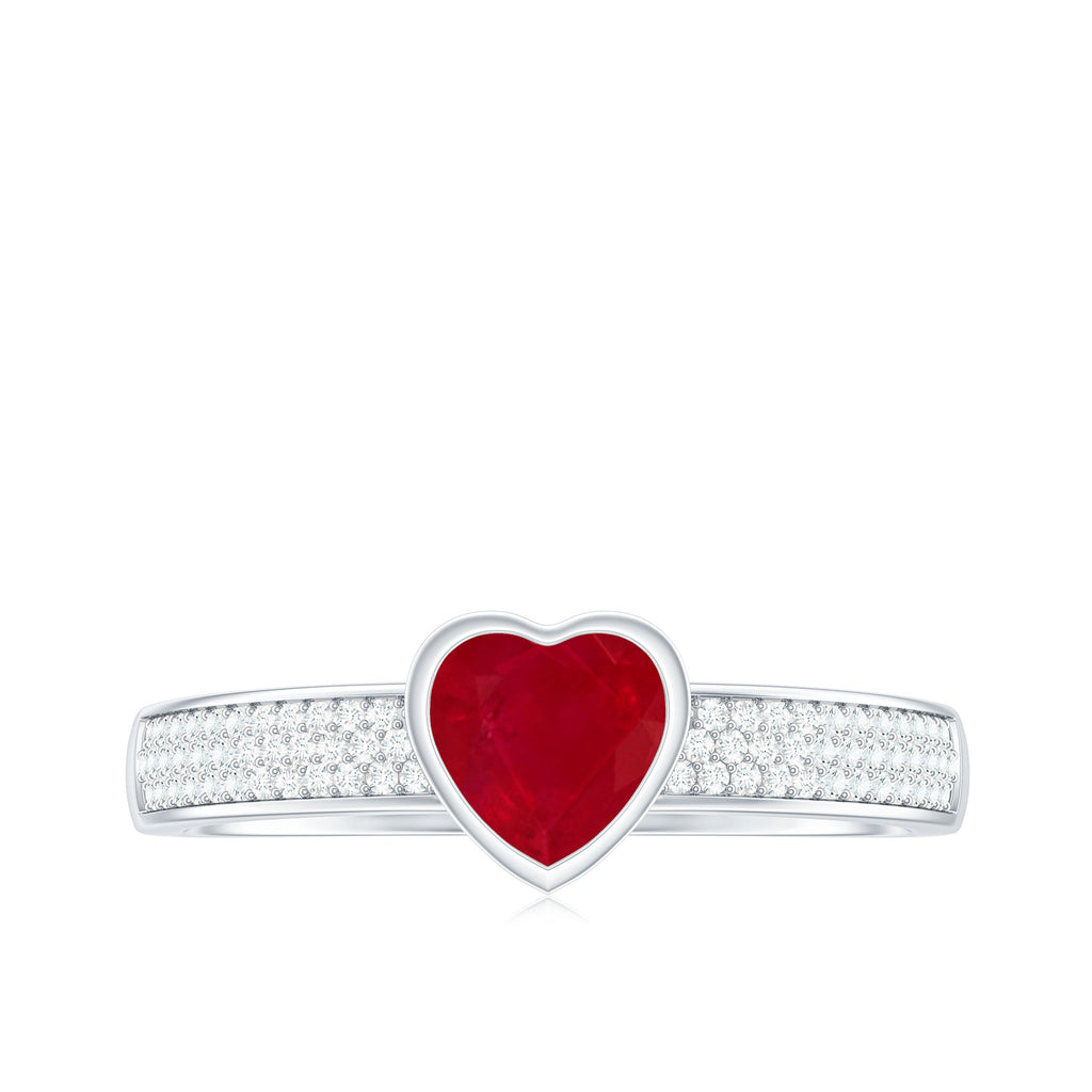 Ruby Heart Engagement Ring – Solitaire Diamond & AAA Quality Ruby Band