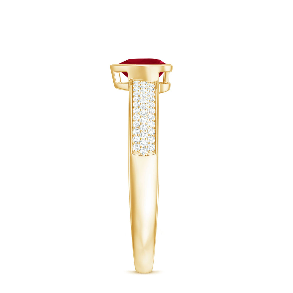 Ruby Heart Engagement Ring – Solitaire Diamond & AAA Quality Ruby Band