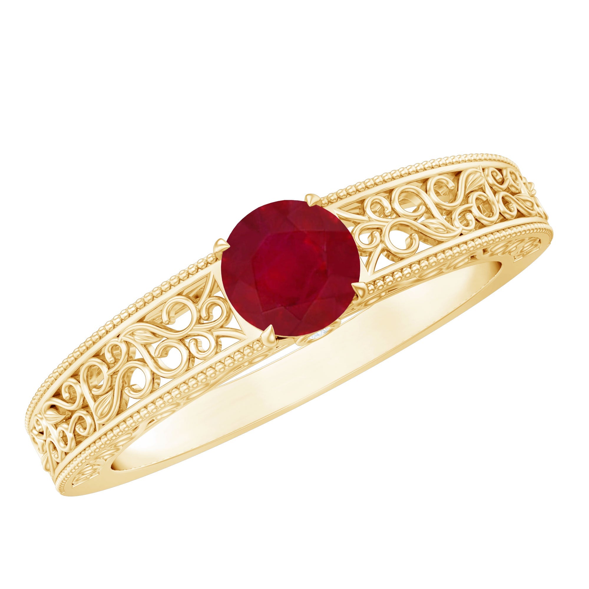 Ruby Engagement Ring – Vintage Filigree Ring Design with Hidden Diamond Stones