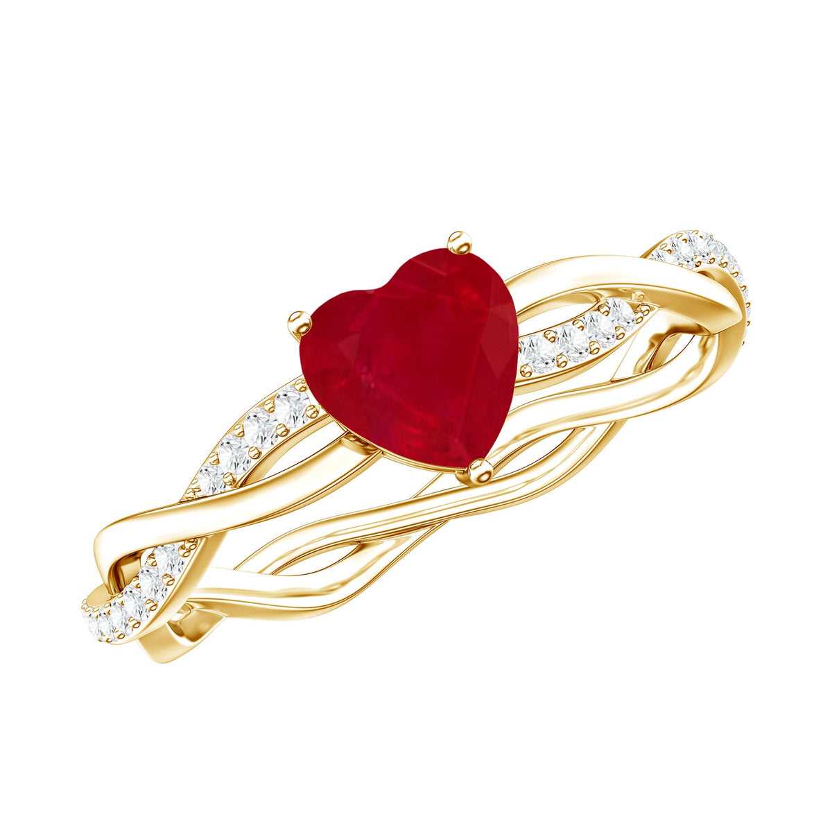 Ruby Heart Engagement Ring – Natural AAA Quality Ruby With Diamond Braided Shank