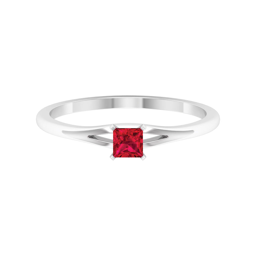 Ruby Promise Ring – Natural Princess Cut Ruby, Half Carat Split Shank Design