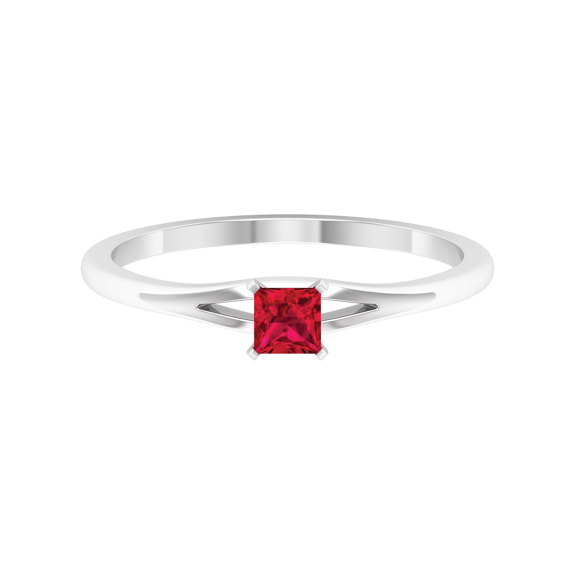 Ruby Promise Ring – Natural Princess Cut Ruby, Half Carat Split Shank Design