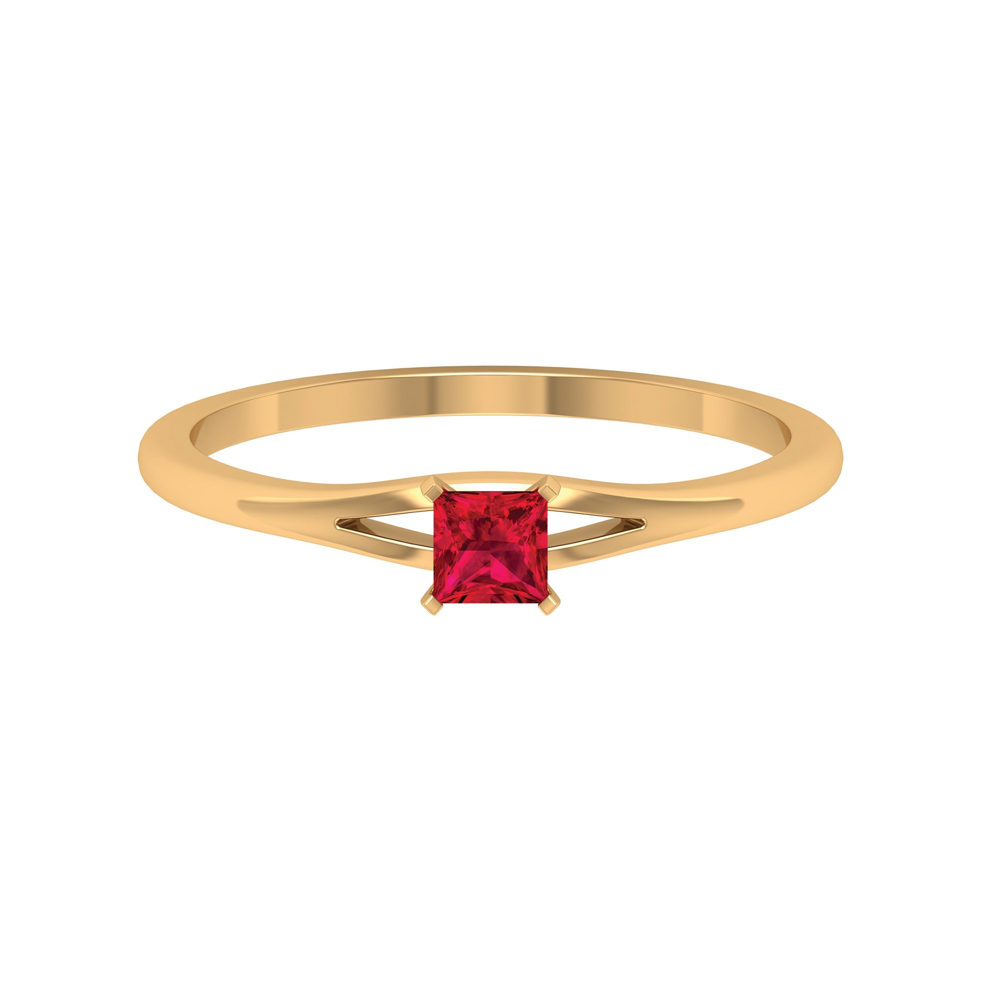Ruby Promise Ring – Natural Princess Cut Ruby, Half Carat Split Shank Design