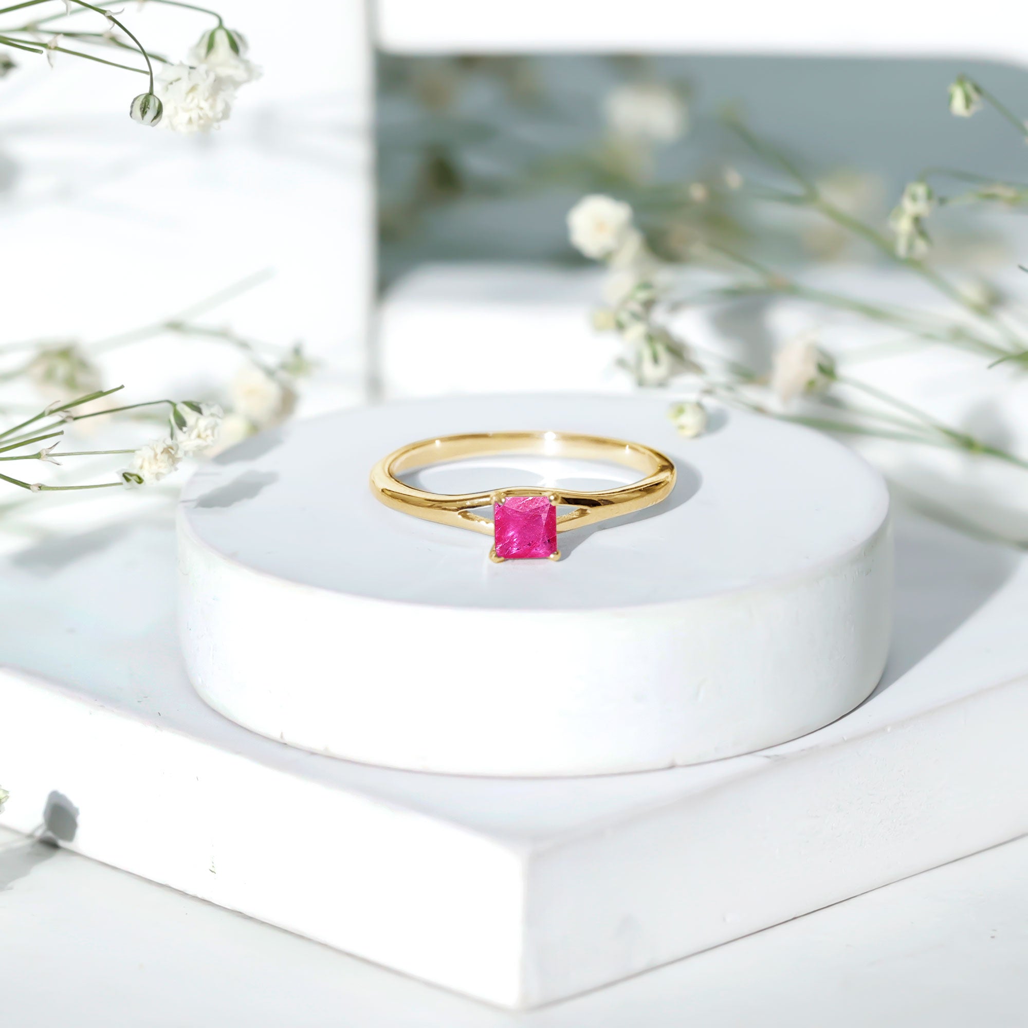 Ruby Promise Ring – Natural Princess Cut Ruby, Half Carat Split Shank Design