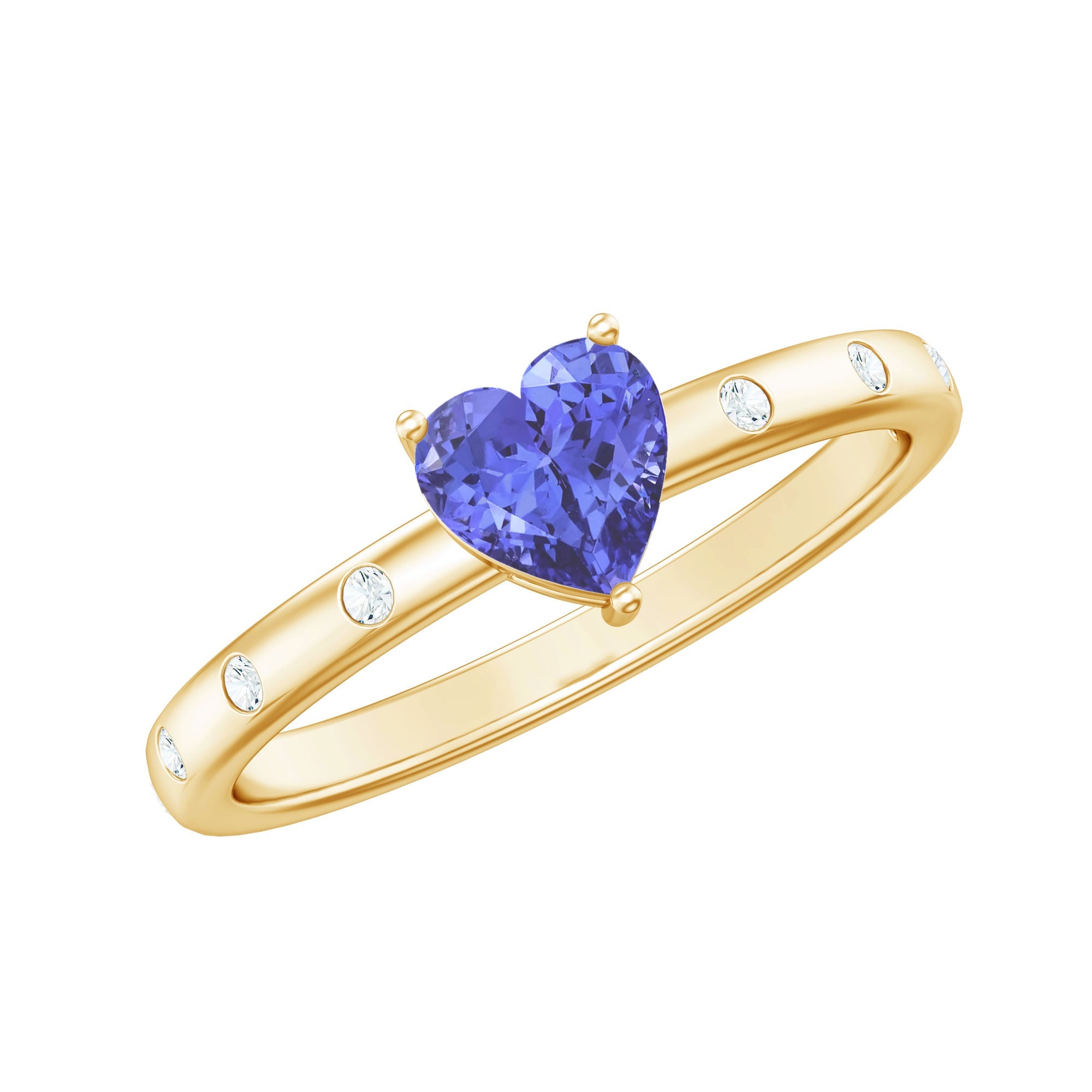 Heart Tanzanite Ring – Blue Gemstone Promise Ring With Diamond Accent Band