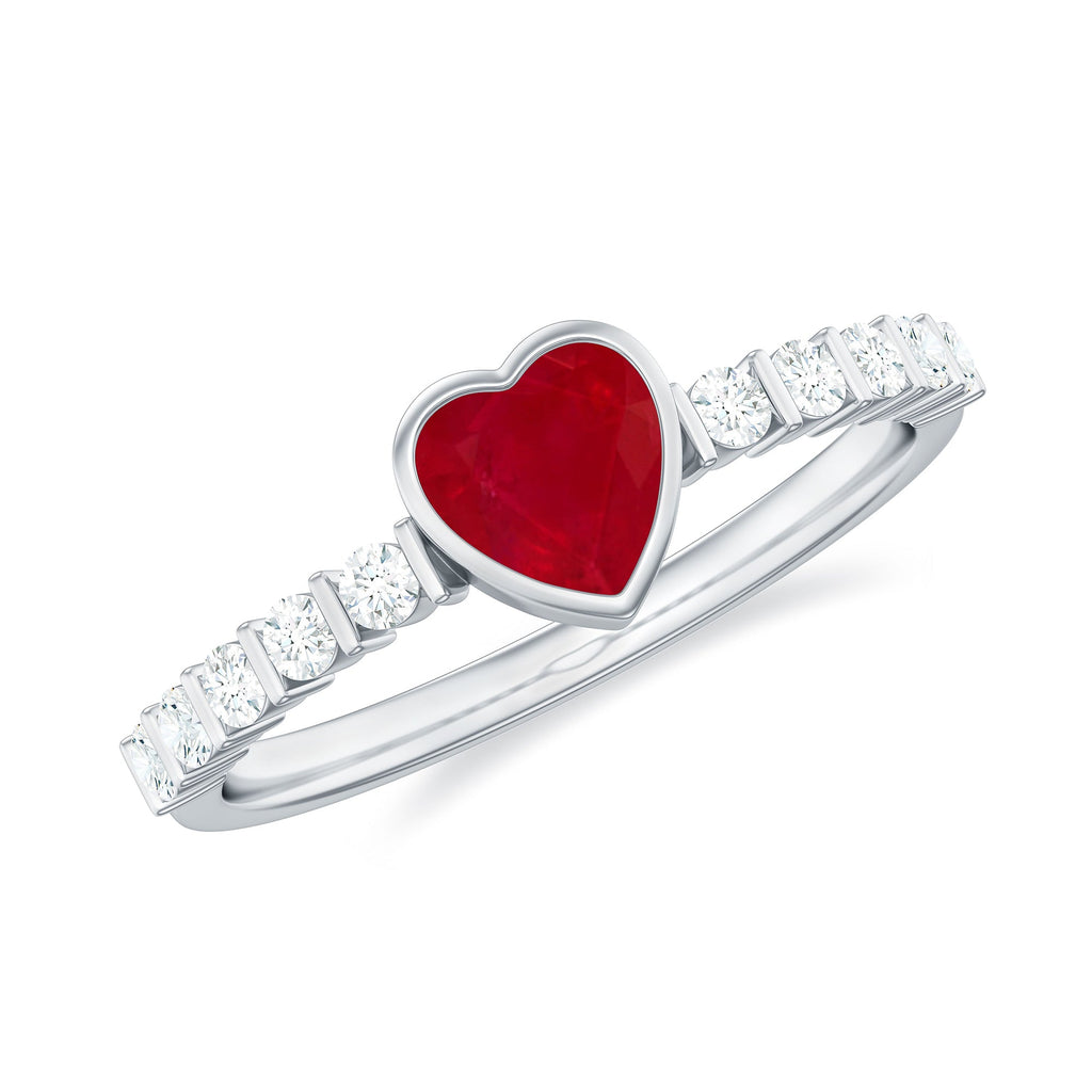 Ruby Heart Promise Ring – Red Ruby With Diamond Side Stones In Bezel Setting