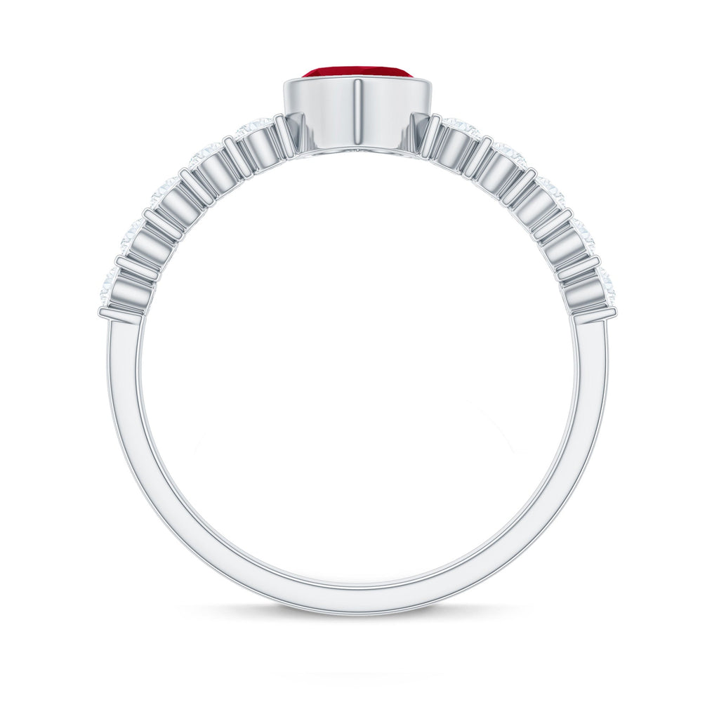 Ruby Heart Promise Ring – Red Ruby With Diamond Side Stones In Bezel Setting