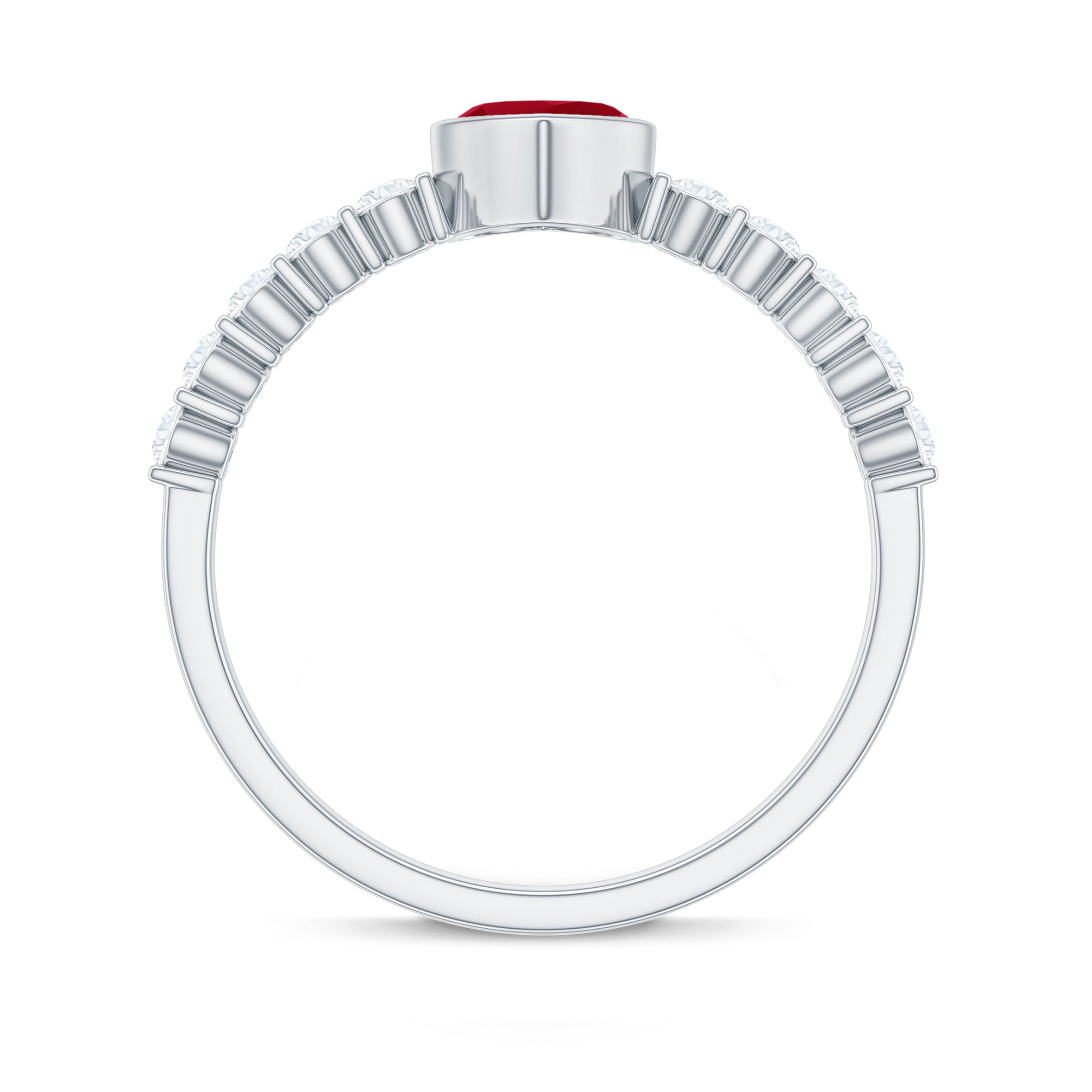 Ruby Heart Promise Ring – Red Ruby With Diamond Side Stones In Bezel Setting