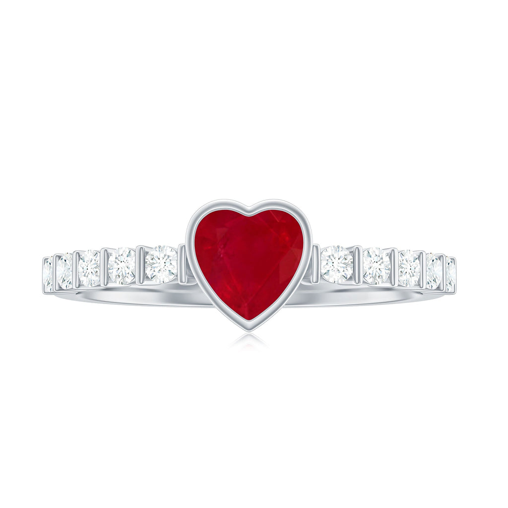 Ruby Heart Promise Ring – Red Ruby With Diamond Side Stones In Bezel Setting