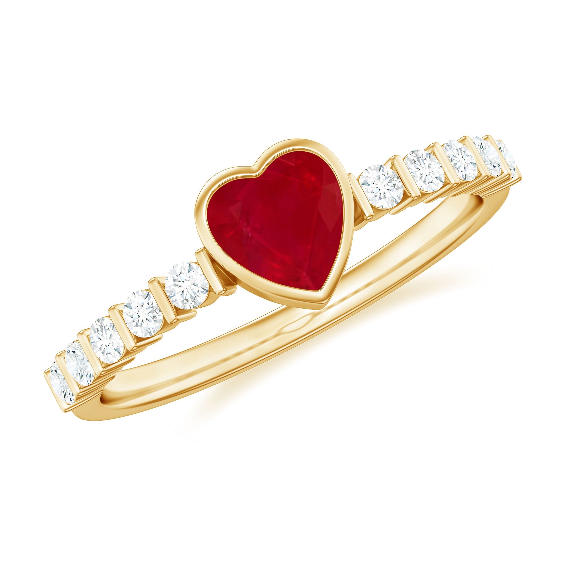 Ruby Heart Promise Ring – Red Ruby With Diamond Side Stones In Bezel Setting