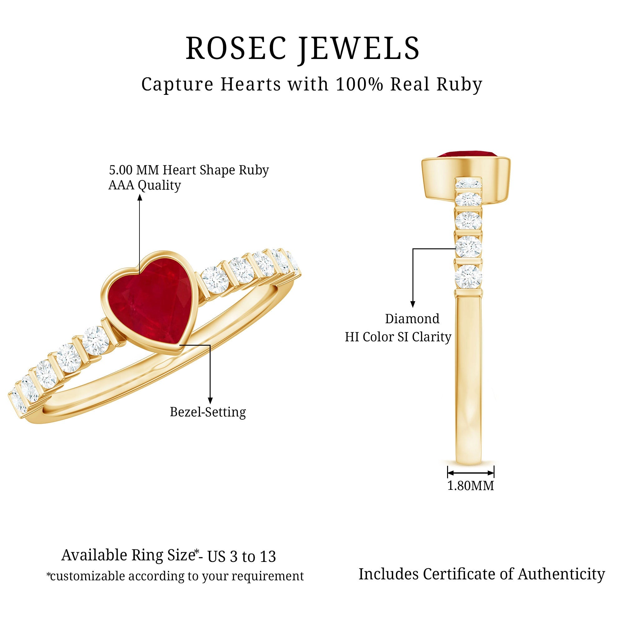 Ruby Heart Promise Ring – Red Ruby With Diamond Side Stones In Bezel Setting