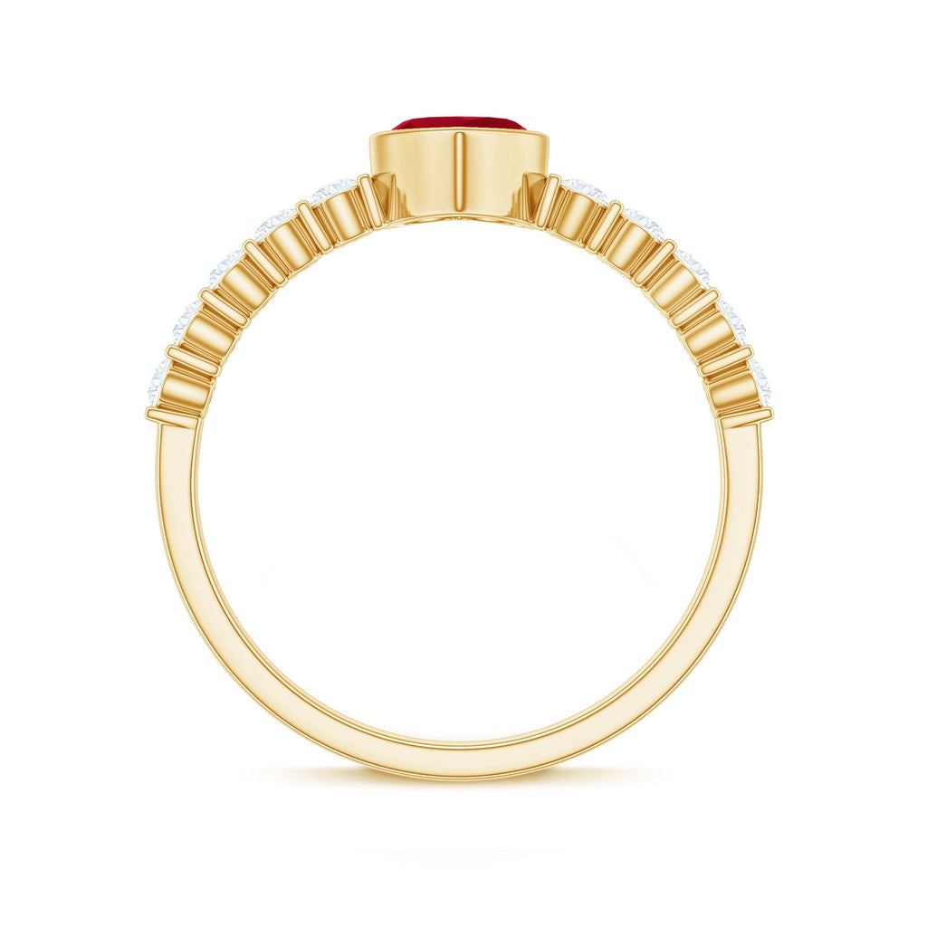 Ruby Heart Promise Ring – Red Ruby With Diamond Side Stones In Bezel Setting