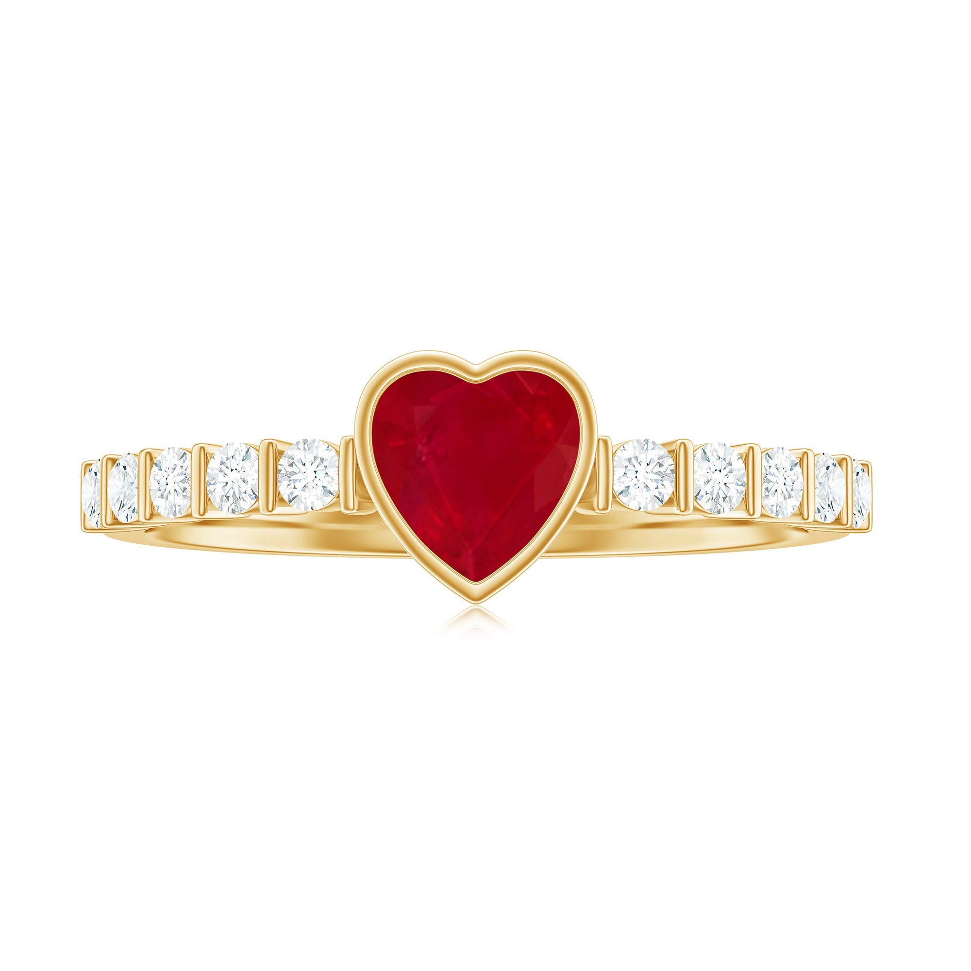 Ruby Heart Promise Ring – Red Ruby With Diamond Side Stones In Bezel Setting
