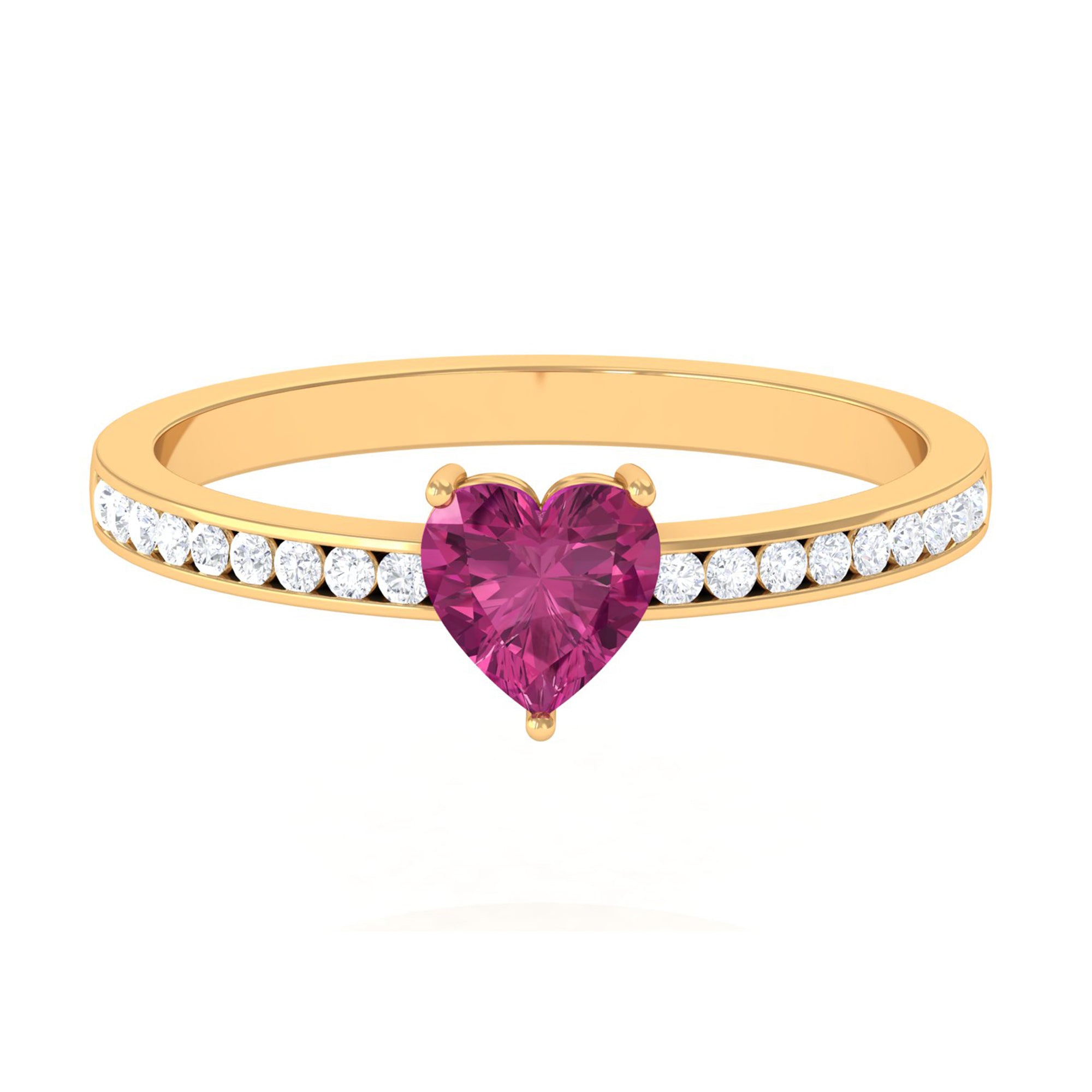 Pink Tourmaline Ring – Heart Shape Solitaire Engagement With Diamond Side Stones