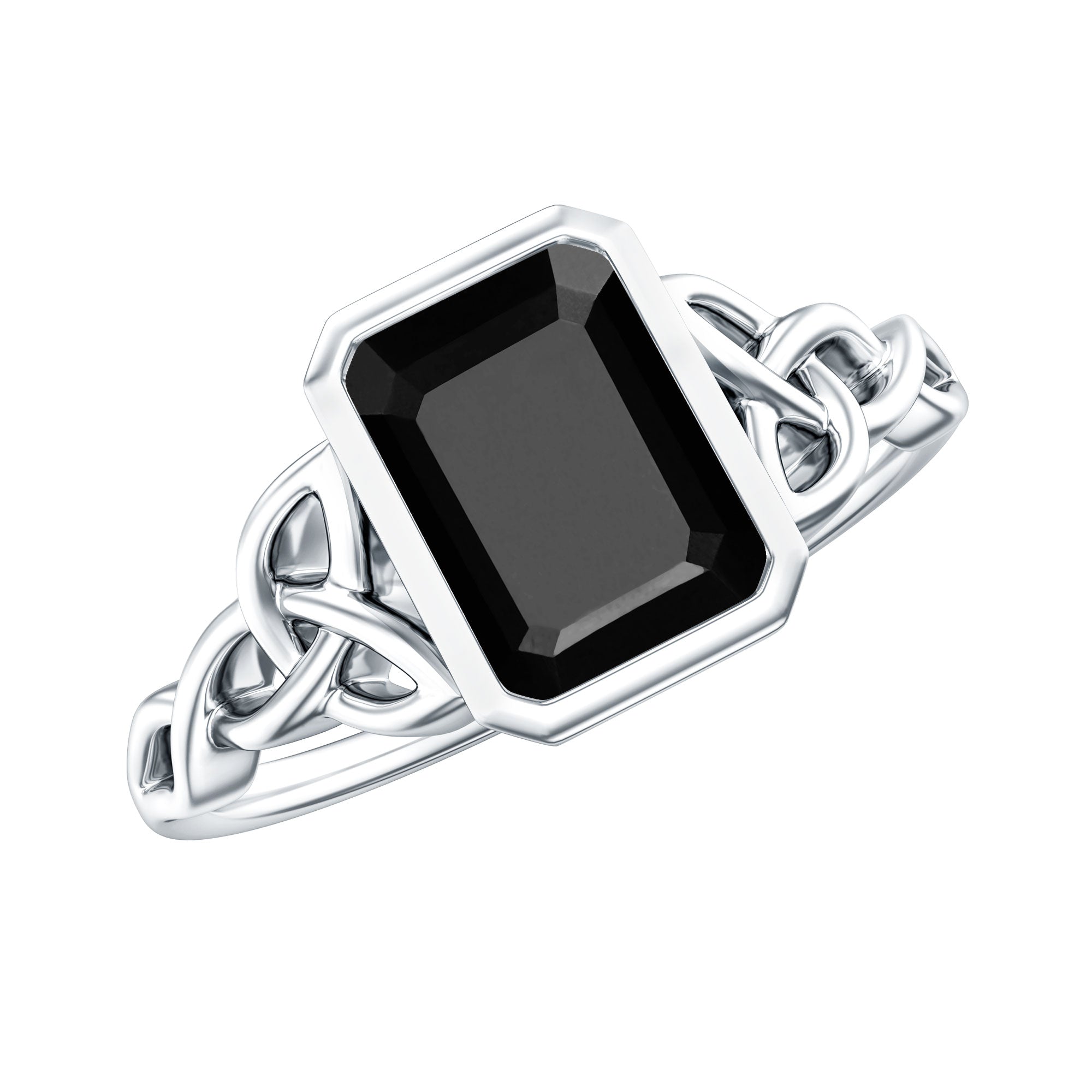 Emerald Cut Black Onyx Bezel Set Engagement Ring with Surprise Diamond