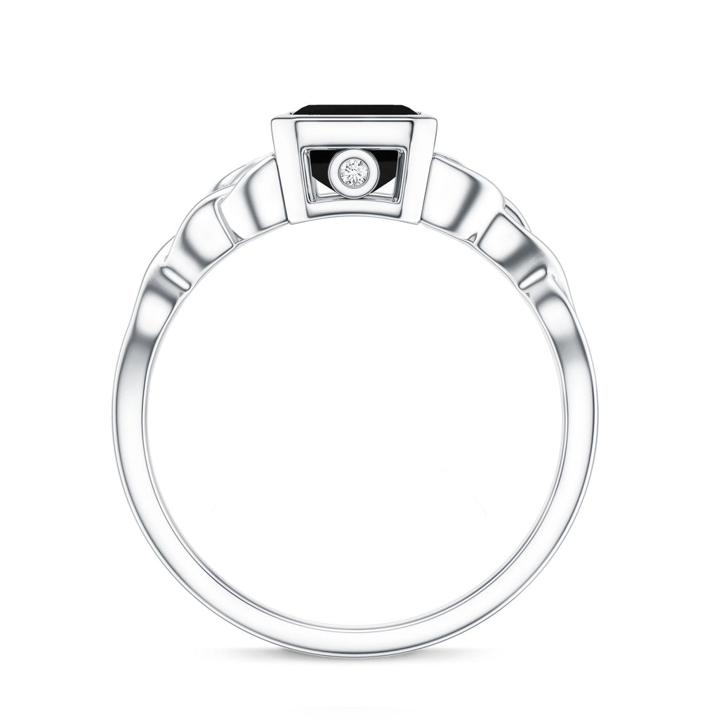 Emerald Cut Black Onyx Bezel Set Engagement Ring with Surprise Diamond