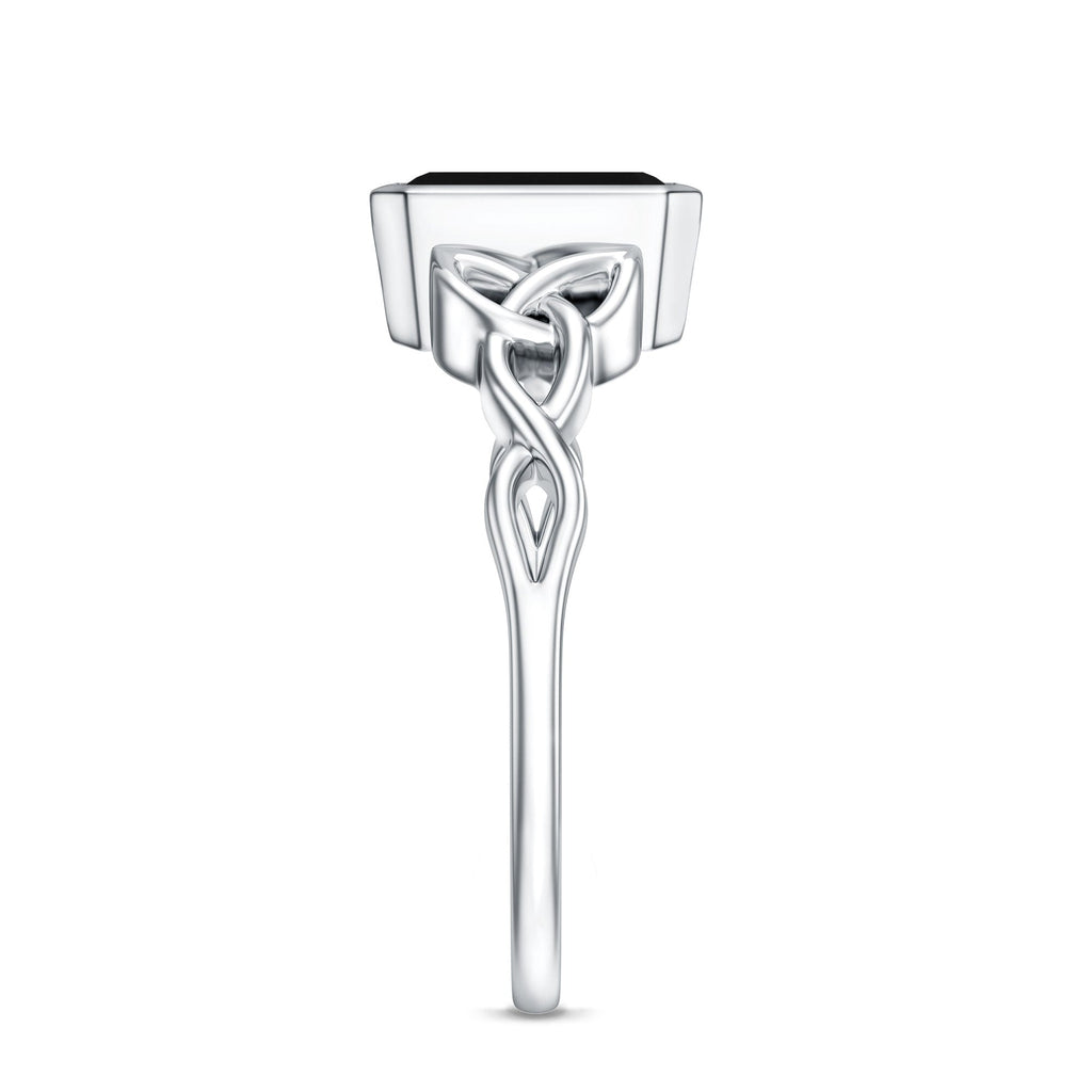 Emerald Cut Black Onyx Bezel Set Engagement Ring with Surprise Diamond