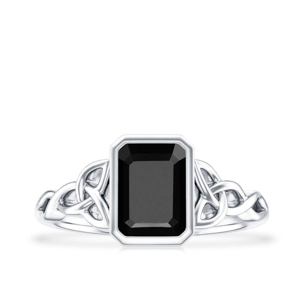 Emerald Cut Black Onyx Bezel Set Engagement Ring with Surprise Diamond