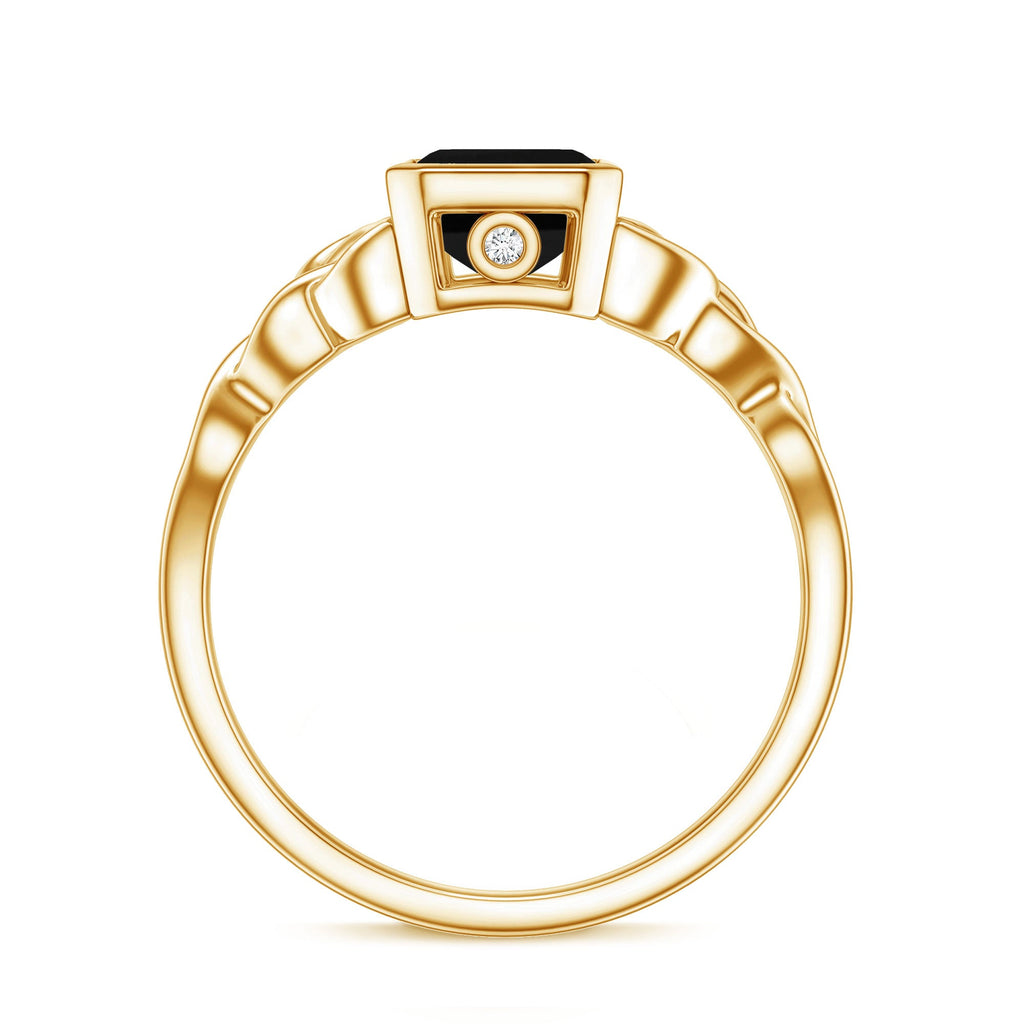 Emerald Cut Black Onyx Bezel Set Engagement Ring with Surprise Diamond