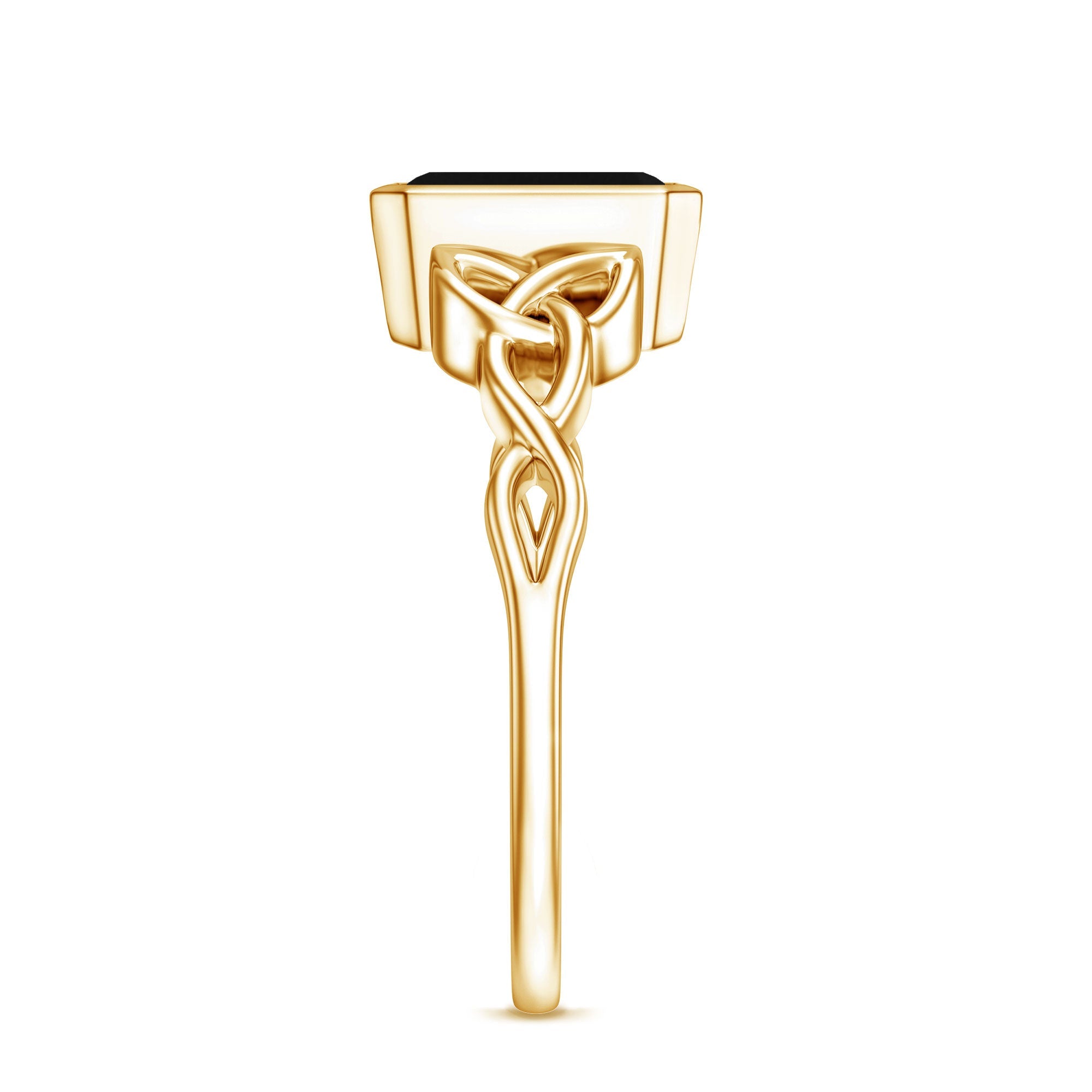 Emerald Cut Black Onyx Bezel Set Engagement Ring with Surprise Diamond