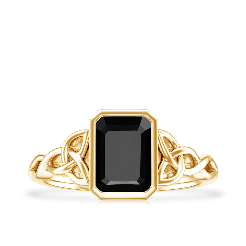 Emerald Cut Black Onyx Bezel Set Engagement Ring with Surprise Diamond