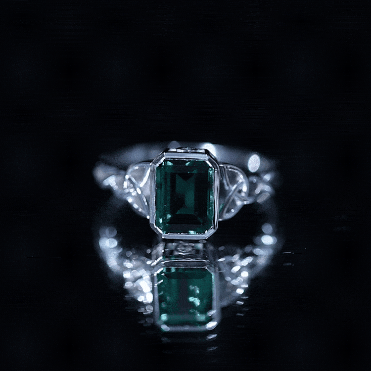 Lab Grown Emerald Ring – Emerald Cut Celtic Knot Engagement Band in Rose Gold