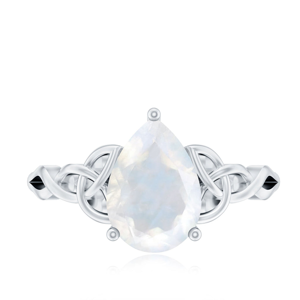 Pear Shaped Moonstone Solitaire Engagement Ring with Celtic Band