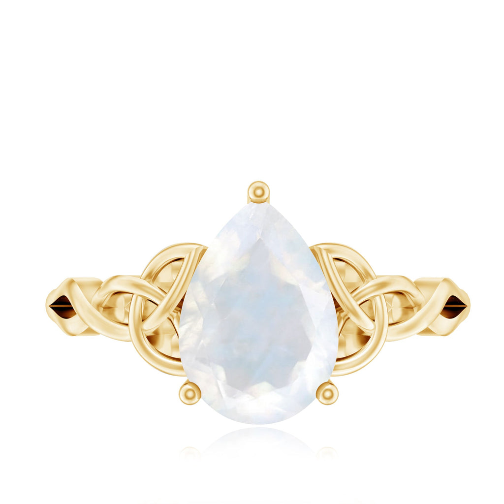 Pear Shaped Moonstone Solitaire Engagement Ring with Celtic Band