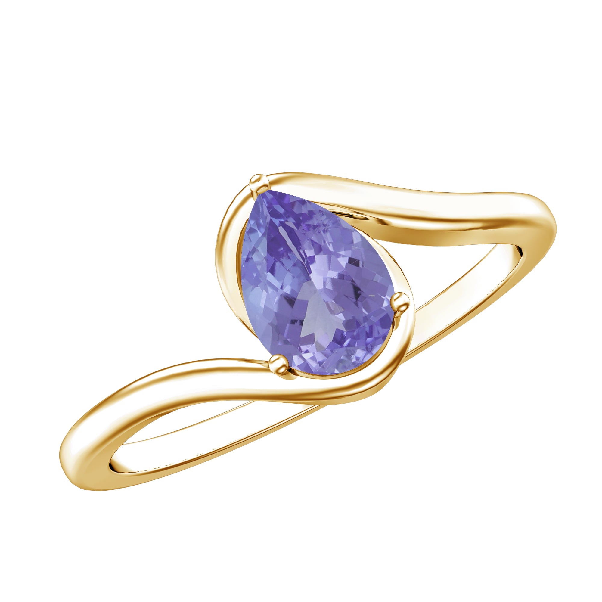 Tanzanite Engagement Ring – Natural Pear Shape Solitaire With Bypass Shank Design