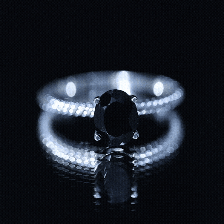 1.7 Carat Oval Cut Black Onyx Solitaire Engagement Ring with Diamond