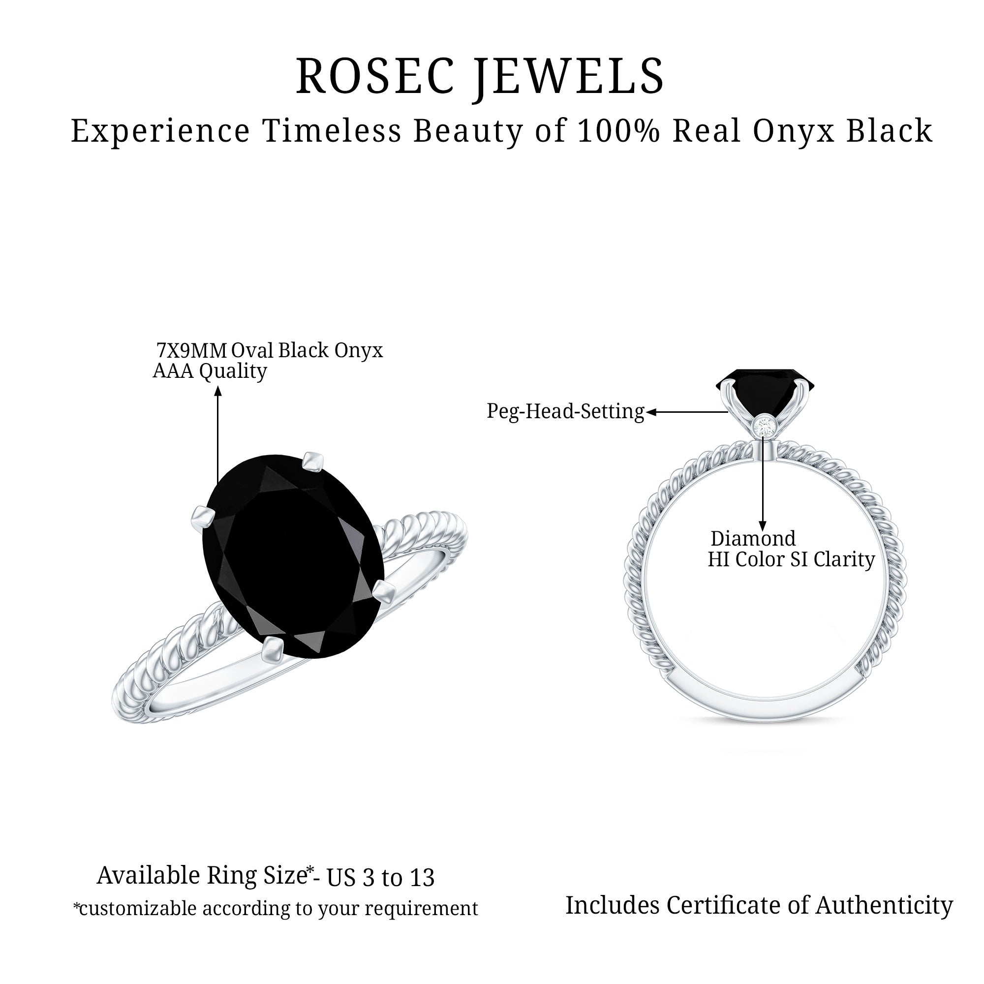 1.7 Carat Oval Cut Black Onyx Solitaire Engagement Ring with Diamond
