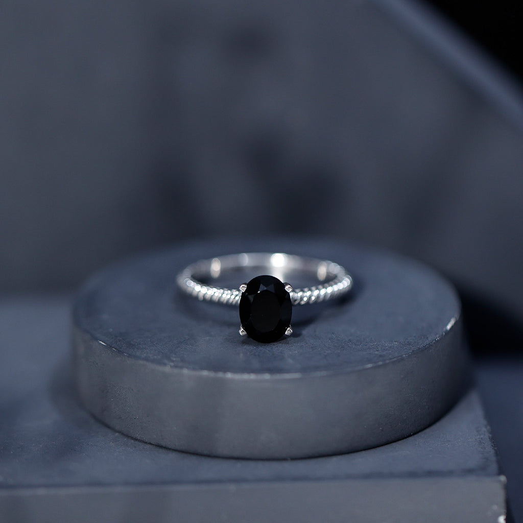 1.7 Carat Oval Cut Black Onyx Solitaire Engagement Ring with Diamond