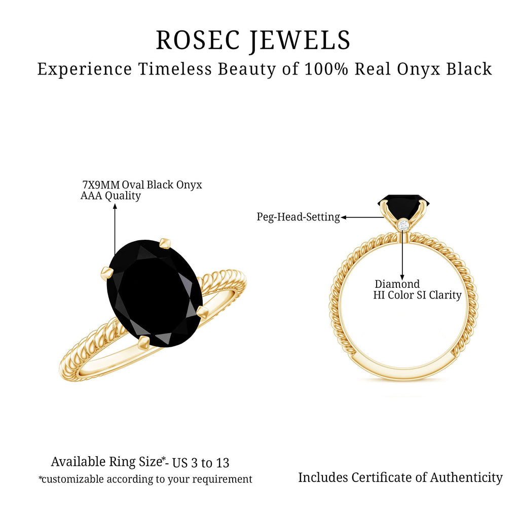 1.7 Carat Oval Cut Black Onyx Solitaire Engagement Ring with Diamond