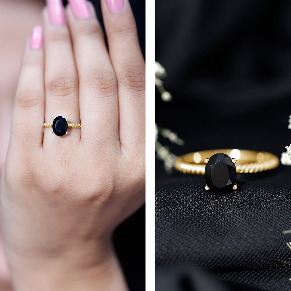 1.7 Carat Oval Cut Black Onyx Solitaire Engagement Ring with Diamond