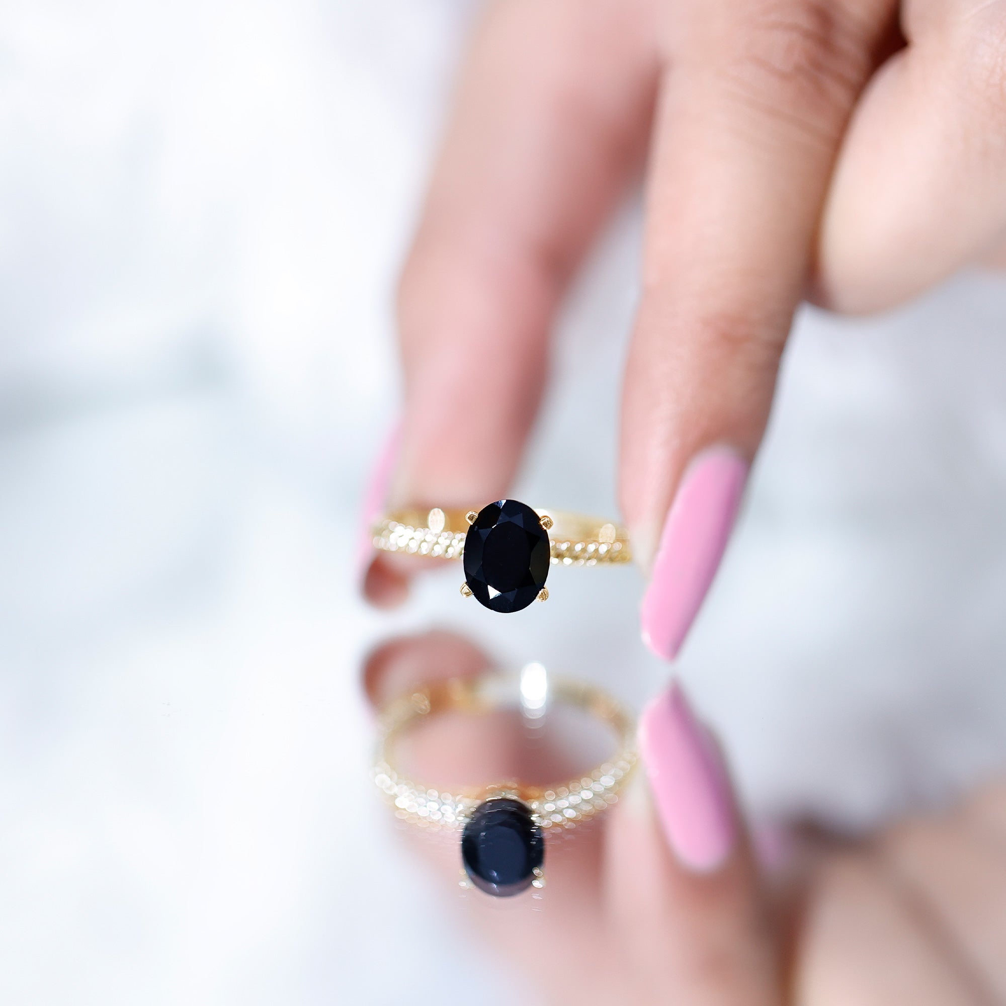 1.7 Carat Oval Cut Black Onyx Solitaire Engagement Ring with Diamond