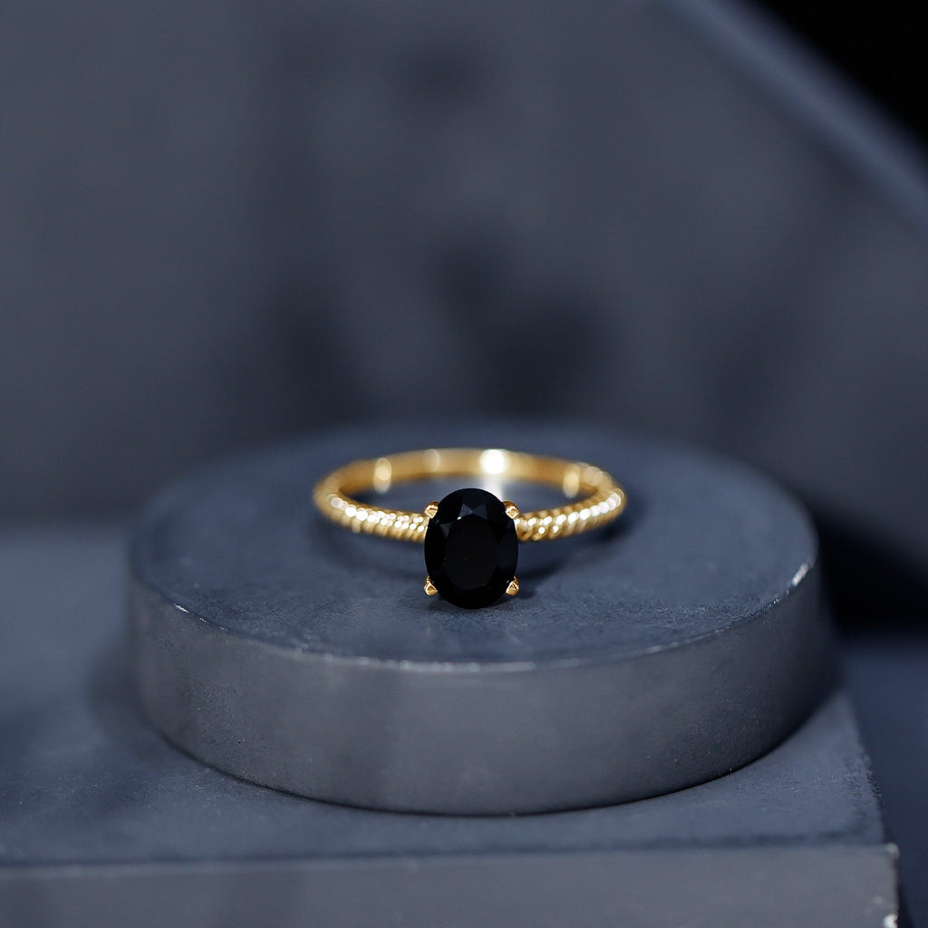 1.7 Carat Oval Cut Black Onyx Solitaire Engagement Ring with Diamond
