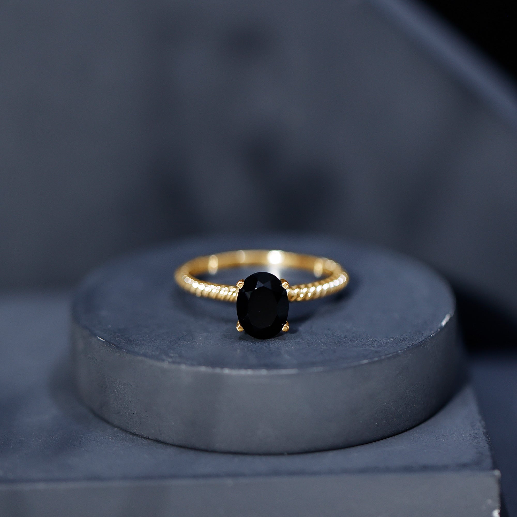 1.7 Carat Oval Cut Black Onyx Solitaire Engagement Ring with Diamond