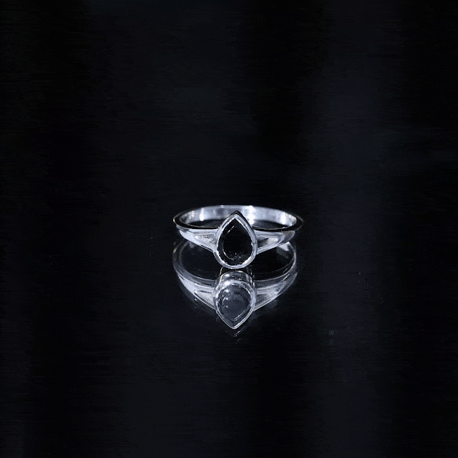 Bezel Set Black Onyx Pear Engagement Ring in Split Shank